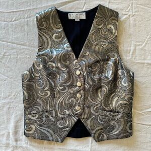 St. John Women’s Brocade Knit Vest Navy Silver Small